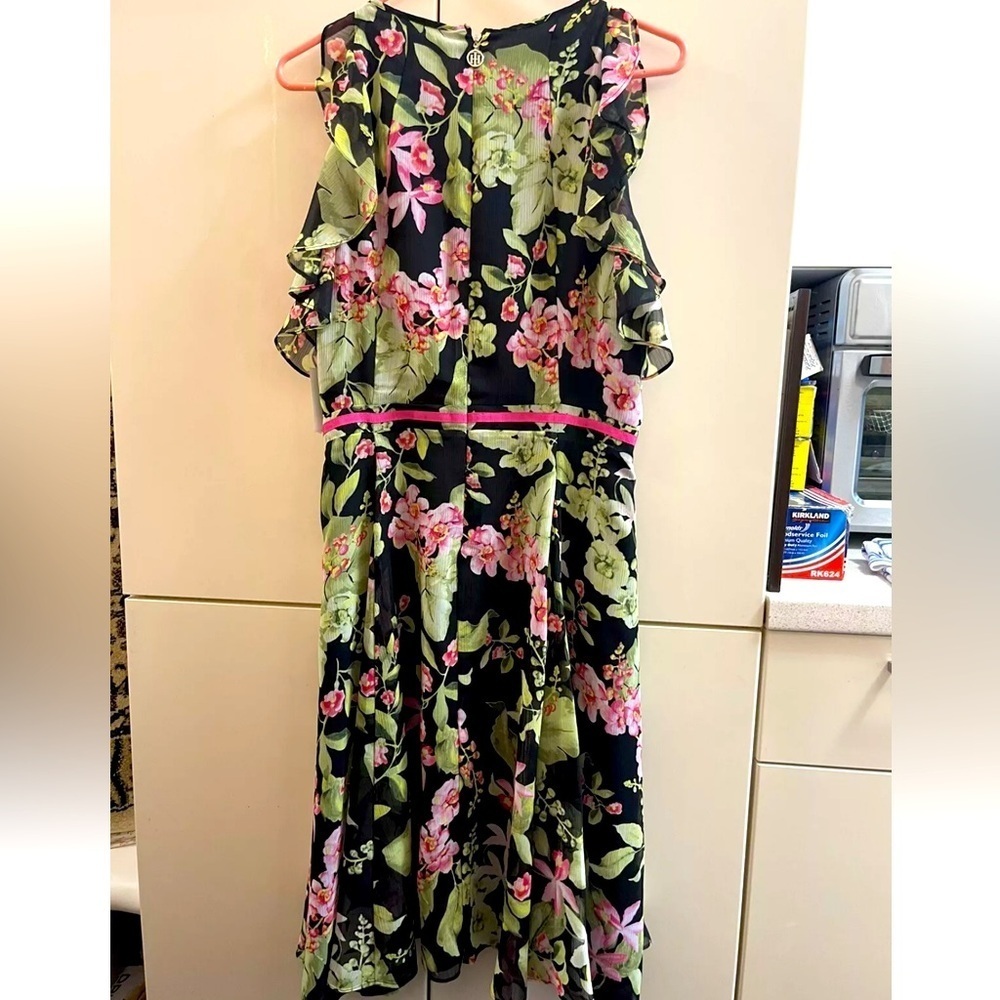 Tommy Hilfiger Womens Pink Floral Sleeveless Ruffle Evening Midi Dress Size 12 - Picture 2 of 9